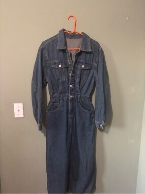 Dark Blue Denim Maxi Dress with Button Front